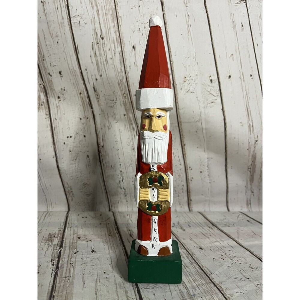 Wooden Santa Clause Candle Holder Folk Art Figurine Christmas